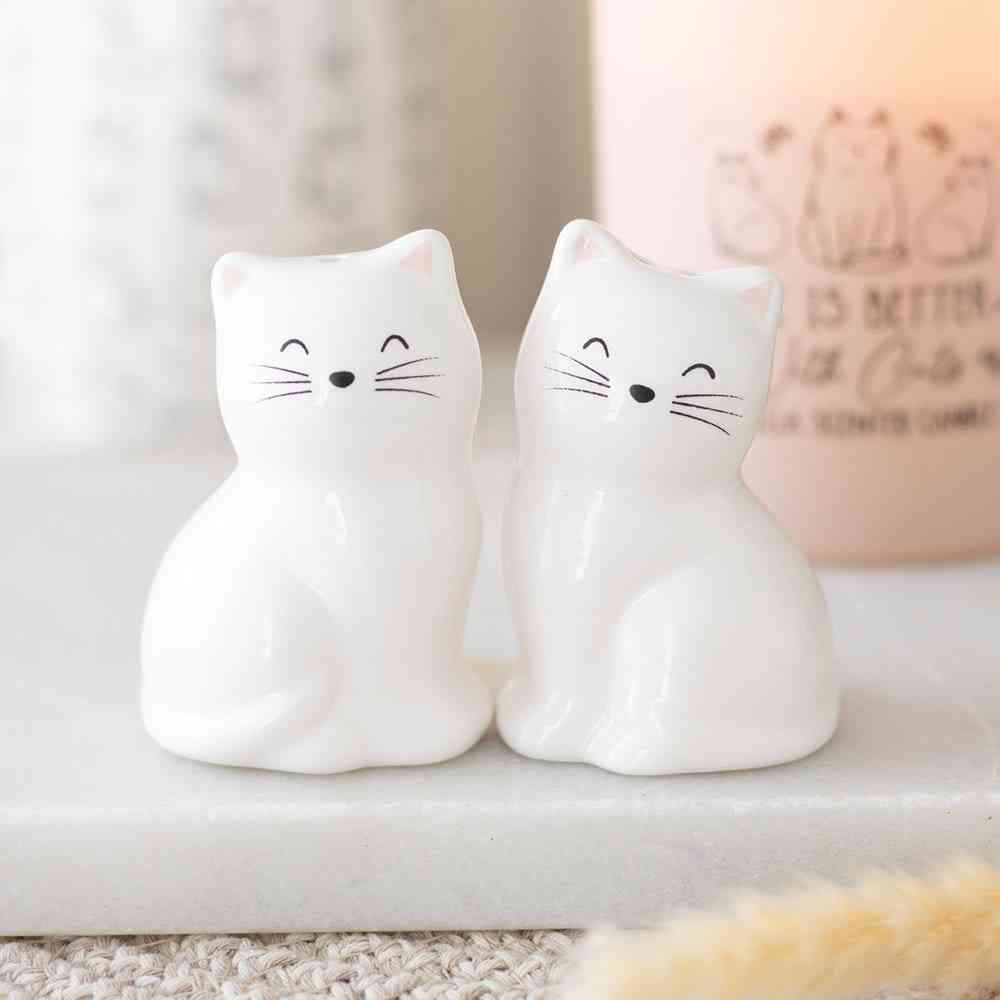 Something Different - White Cat Shaped Salt and Pepper set - White